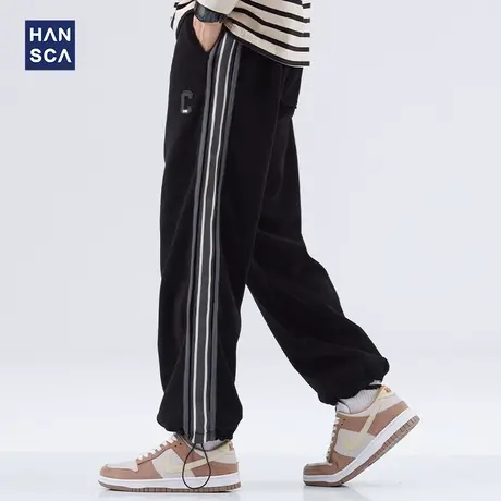 hansca灯芯绒休闲裤潮牌男秋季潮流百搭宽松直筒运动抽绳阔腿裤子商品大图