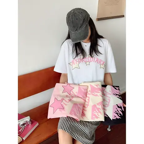 纯棉夏季短袖t恤情侣爆款潮牌休闲百搭上衣小众设计感ins半袖上衣商品大图