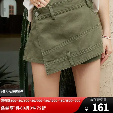 妖精的口袋不规则裙裤短裤女2023夏新款休闲复古绿色工装裤小个子图片