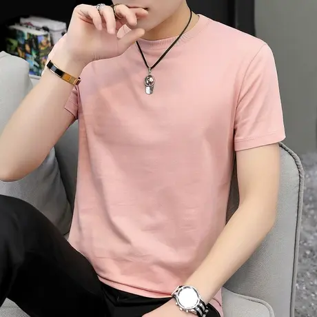 纯棉夏季短袖t恤男上衣纯色打底衫全棉潮流潮牌夏天宽松半袖男生商品大图