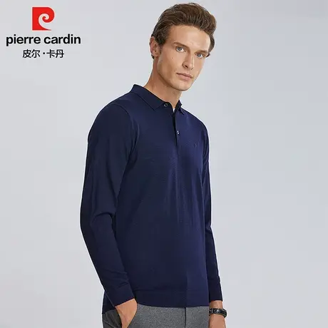 【可机洗】皮尔卡丹纯绵羊毛衫男加厚翻领打底上衣休闲爸爸毛衣商品大图