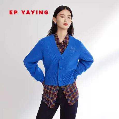 EP YAYING雅莹女装 羊绒混纺V领短款针织开衫 2023秋冬新款9172A商品大图