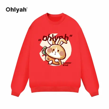 Ohlyah潮牌卫衣女新款2023爆款可爱兔子中长款本命年国潮红色上衣商品大图
