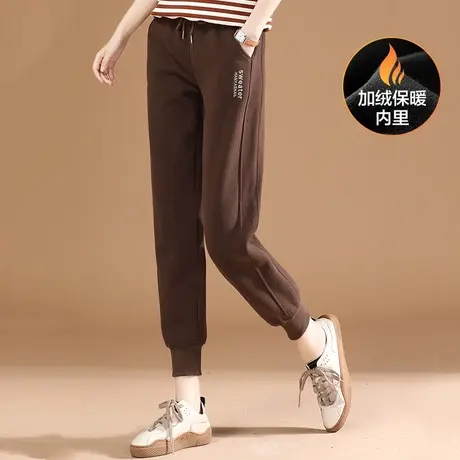 韩潮袭人松紧腰刺绣加绒休闲裤女2023年新款冬季运动束脚卫裤子厚图片