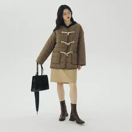 omont蛋挞家 牛角扣棉服女2023年新款冬季宽松显瘦绗棉夹棉外套图片