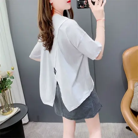 欧货爱心字母短袖T恤女夏季2023新款宽松时尚减龄开叉小个子上衣商品大图