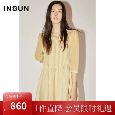 [百褶魅力]恩裳COVER春秋亮丝格纹色织肌理打条雪纺连衣裙图片