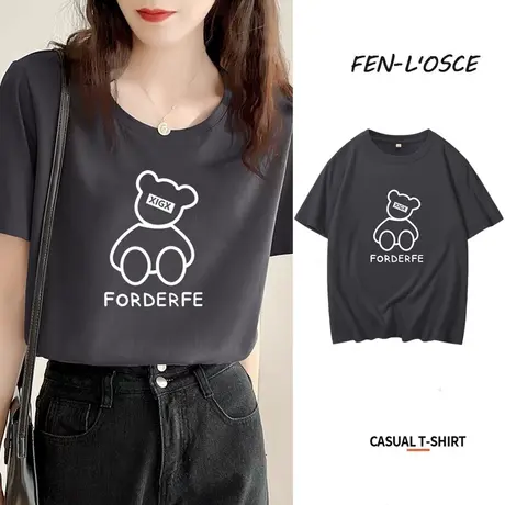 纯棉短袖t恤女夏装2023年新款宽松大码设计感小众小熊半袖上衣潮商品大图