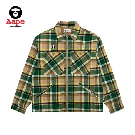 Aape旗舰店男装秋冬撞色格纹拼接英伦风宽松厚款夹克外套7544XXJ商品大图