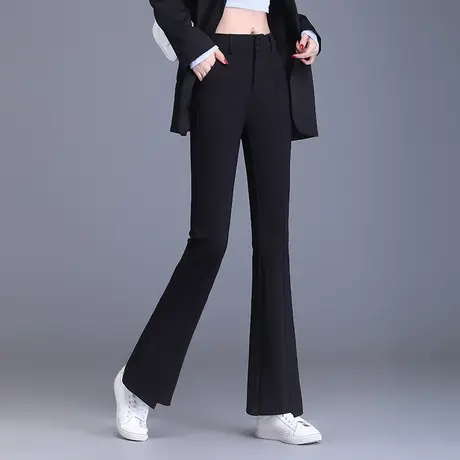 黑色修身微喇叭裤女春秋2023新款高腰弹力通勤长裤大码百搭休闲裤商品大图