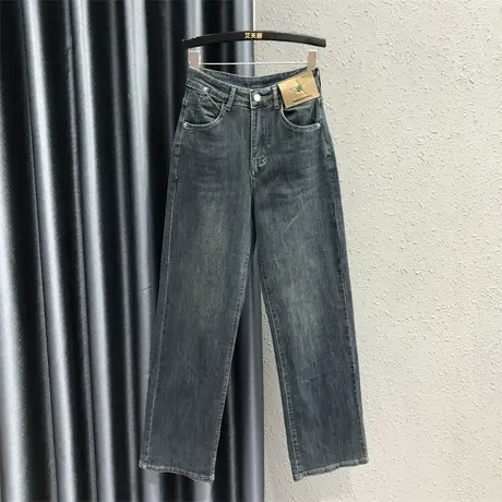 2023秋新款复古做旧弹力直筒裤女垂感宽松显瘦遮肉韩式牛仔女长裤商品大图