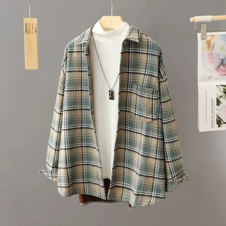 加绒加厚格子衬衫外套女式秋冬季2023新款休闲复古设计感保暖衬衣图片