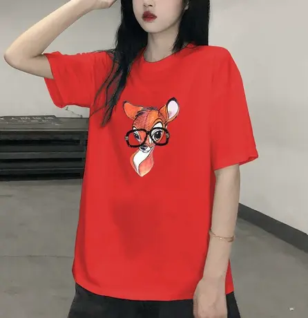 新年红色短袖t恤女2023年新款春夏季纯色半袖新年宽松洋气上衣潮图片