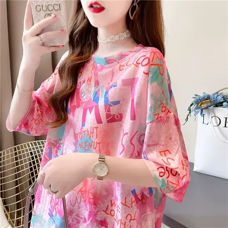 小众设计感短袖t恤女夏季韩版宽松大码女装胖mm遮肚子冰丝上衣服图片