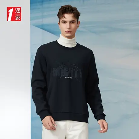 海一家质感时尚绣花套头衫舒适圆领青春休闲男士卫衣商品大图