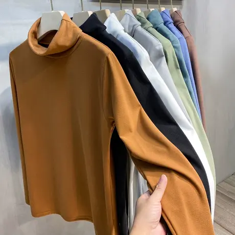 秋冬新款高领长袖T恤德绒保暖卫衣韩潮内搭中领打底衫男加绒加厚商品大图