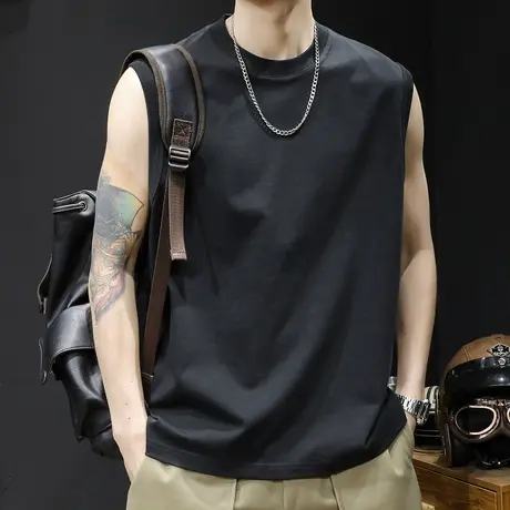 纯棉t恤背心男黑色坎肩男士无袖跨栏运动健身篮球男款大码夏季潮图片
