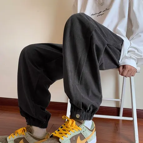 灯芯绒九分休闲裤男士夏季新款宽松束脚春秋装运动男生百搭卫裤子商品大图