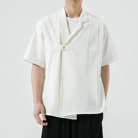 新中式改良汉服衬衫男装夏季宽松中国风棉麻短袖复古唐装休闲衬衣商品大图