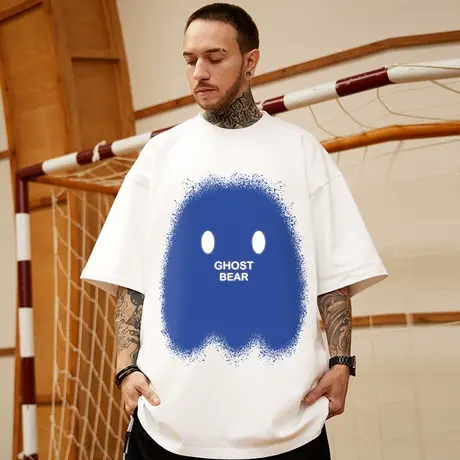 高街潮牌宽松T恤美式短袖男加肥加大五分袖纯棉胖子肥佬大码男装商品大图