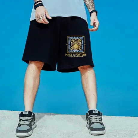 潮牌大码男装休闲ins短裤男夏季潮胖子加肥加大宽松薄款运动中裤商品大图