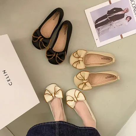 仙女风蝴蝶结豆豆鞋女配裙子2023春夏新款浅口瓢鞋一脚蹬软底单鞋商品大图