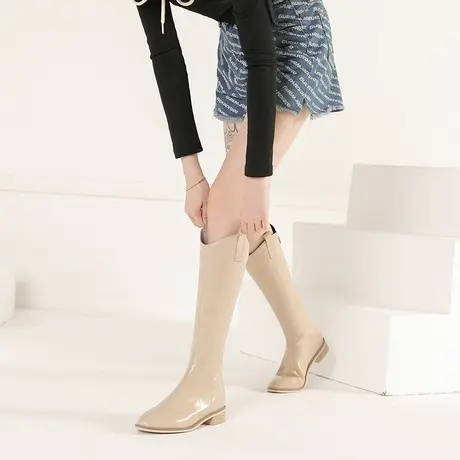 高跟西部靴女2023年新款牛仔粗跟骑士靴v口显瘦高筒不过膝长靴子图片