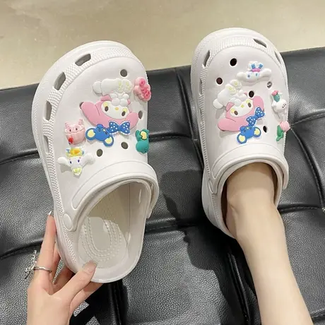 厚底洞洞鞋女夏季时尚网红防滑软底增高跟可爱卡通沙滩外穿凉拖鞋商品大图