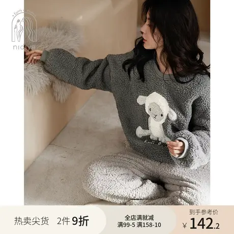 妮狄娅睡衣女秋冬季珊瑚绒卡通可爱套头可外穿加厚保暖家居服套装商品大图