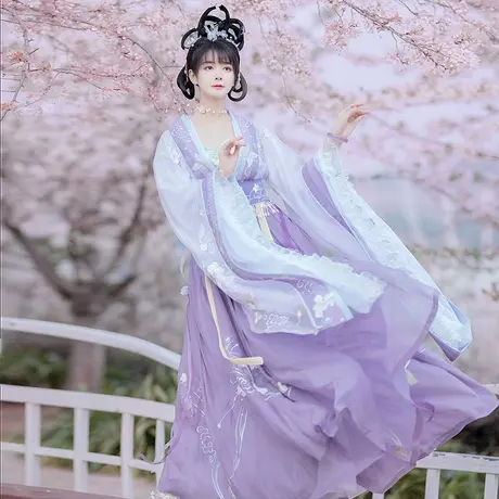 【如梦霓裳丨婉柔】原创汉服女装大袖对襟襦裙紫色中国风夏季日常图片