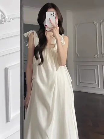 白色吊带睡裙女夏季性感高级感睡衣裙长款春秋法式吊带连衣裙大码图片