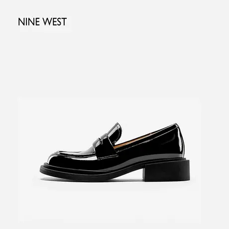 Nine West/玖熙黑巧百分百经典漆皮百搭乐福鞋2025夏季新款小皮鞋图片