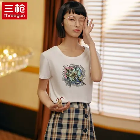 三枪女士夏季纯棉休闲打底T恤短袖全棉上衣透气内衣运动圆领汗衫商品大图