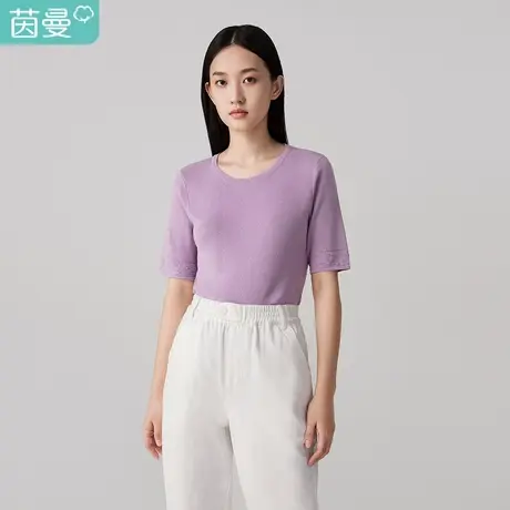 【商场同款】茵曼2023春装新款提花袖口简约圆领套头针织毛衣百搭图片