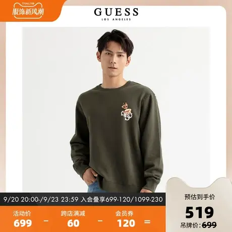 GUESS23新秋男士运动服oversize长袖圆领套头重磅卫衣M3BQ20K9YH1图片