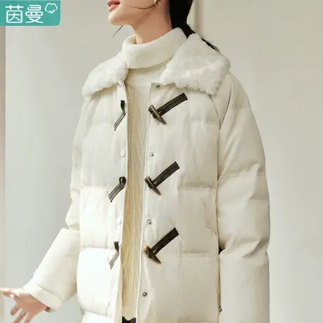 茵曼旗舰店白色长款羽绒服女装2023冬季新款毛绒领厚款面包服外套图片