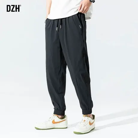 男士黑色冰丝裤子男夏季薄款速干运动裤九分裤2023新款宽松束脚裤商品大图