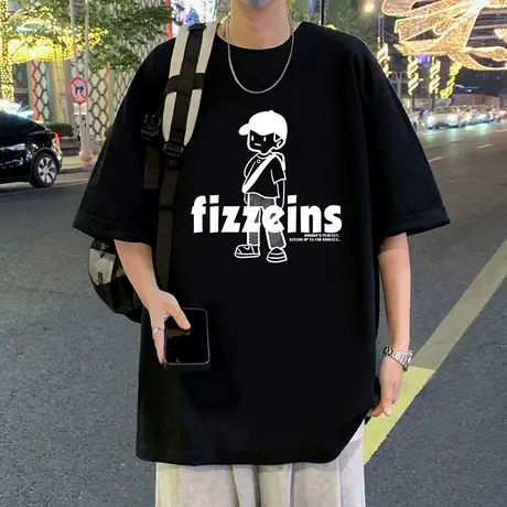 重磅纯棉短袖T恤男夏季2025新款宽松大码男生半袖港风高街体恤衫商品大图