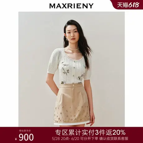 [3件8折]MAXRIENY复古绣花钩领套头针织毛衫商品大图