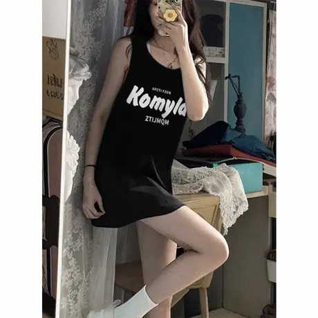 纯棉吊带运动背心无袖t恤女夏季外穿美式复古篮球服宽松挂脖上衣图片