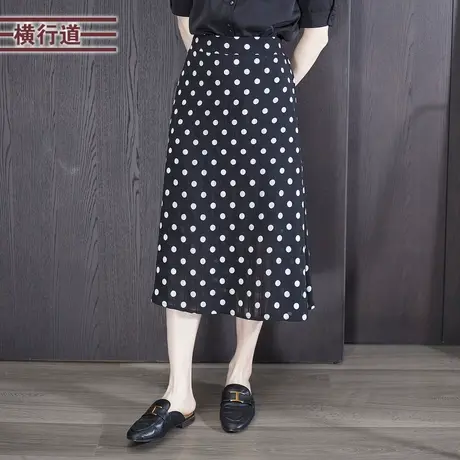 2025夏季新款淑女简约松紧腰波点中长款半身裙女休闲下装大码妈妈图片