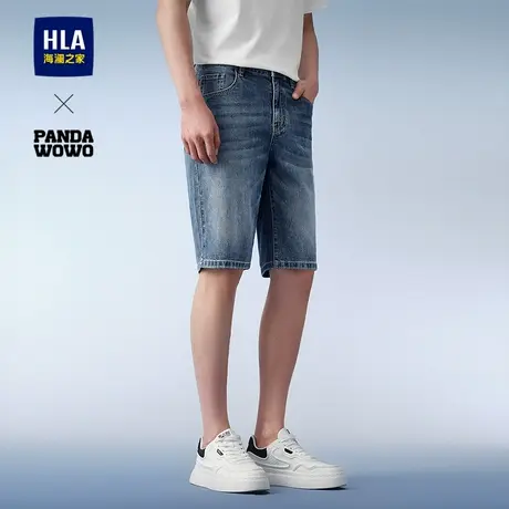 HLA/海澜之家panda wowo熊猫牛仔中裤25夏季新五袋款直筒短裤男商品大图