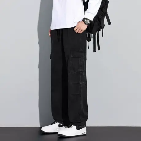 唐狮春季新款男牛仔裤潮牌时尚工装裤直筒潮流美式高街裤子男图片