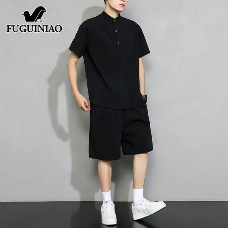 富贵鸟纯棉短袖套装男士休闲2025夏季薄款t恤运动短裤搭配男一套商品大图