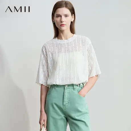 AMII【极简风针织T恤】25夏简约舒适慵懒极简针织衫T恤宽松针织衫商品大图