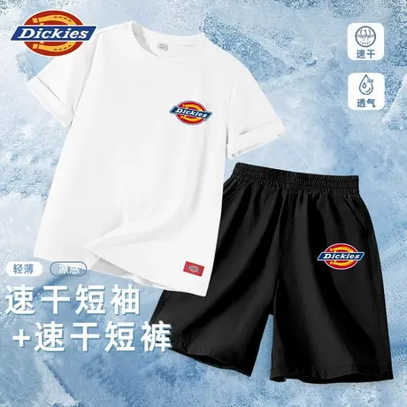Dickies童装男童套装夏季男孩2025新款t恤儿童白色速干两件套薄A商品大图