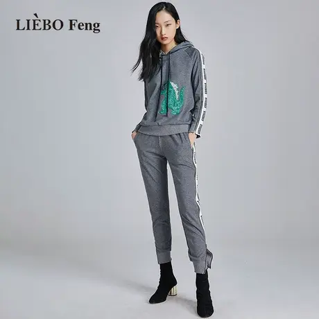 裂帛LIEBOFeng2023年设计师运动卫衣套装简约国潮刺绣休闲套装女图片