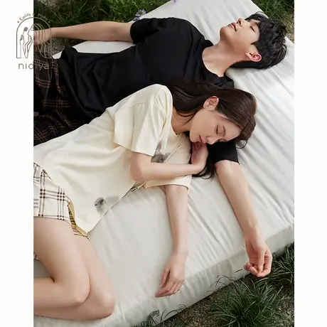 妮狄娅情侣睡衣女夏季纯棉甜美卡通套头衫男简约宽松家居服套装商品大图