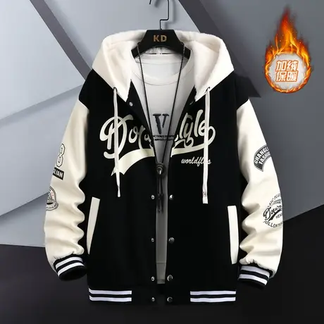 棉衣外套潮男加绒加厚连帽棒球服冬季新款美式宽松中学生保暖棉服图片