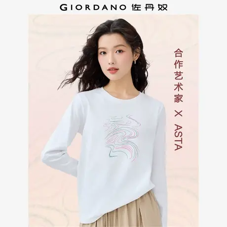 佐丹奴T恤女装纯棉印花圆领针织长袖T恤 69395055商品大图